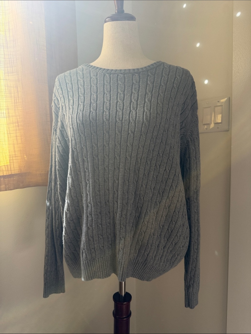 Eddie Bauer Cable-Knit Crewneck Sweater in Light Gray